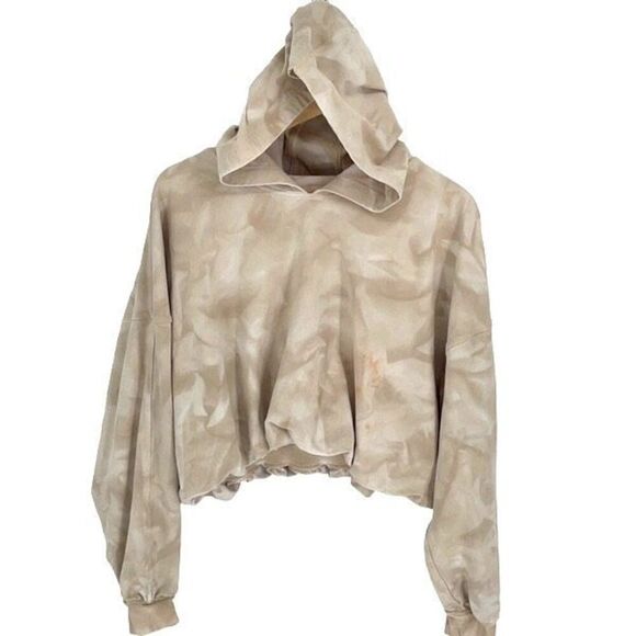 Lululemon Athletica Womens Cropped Long Sleeve Bubble Hem Hoodie Beige‎ Size 12 - Picture 2 of 11